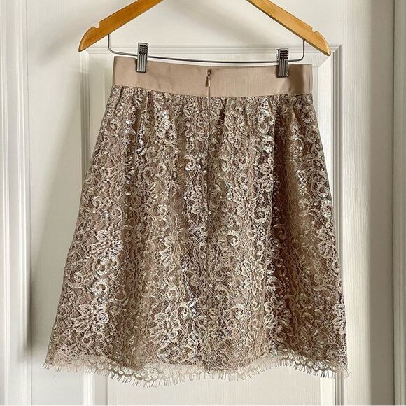 J. Crew Lace Skirt in Gold Metallic Holiday Size 2 - Picture 6 of 14